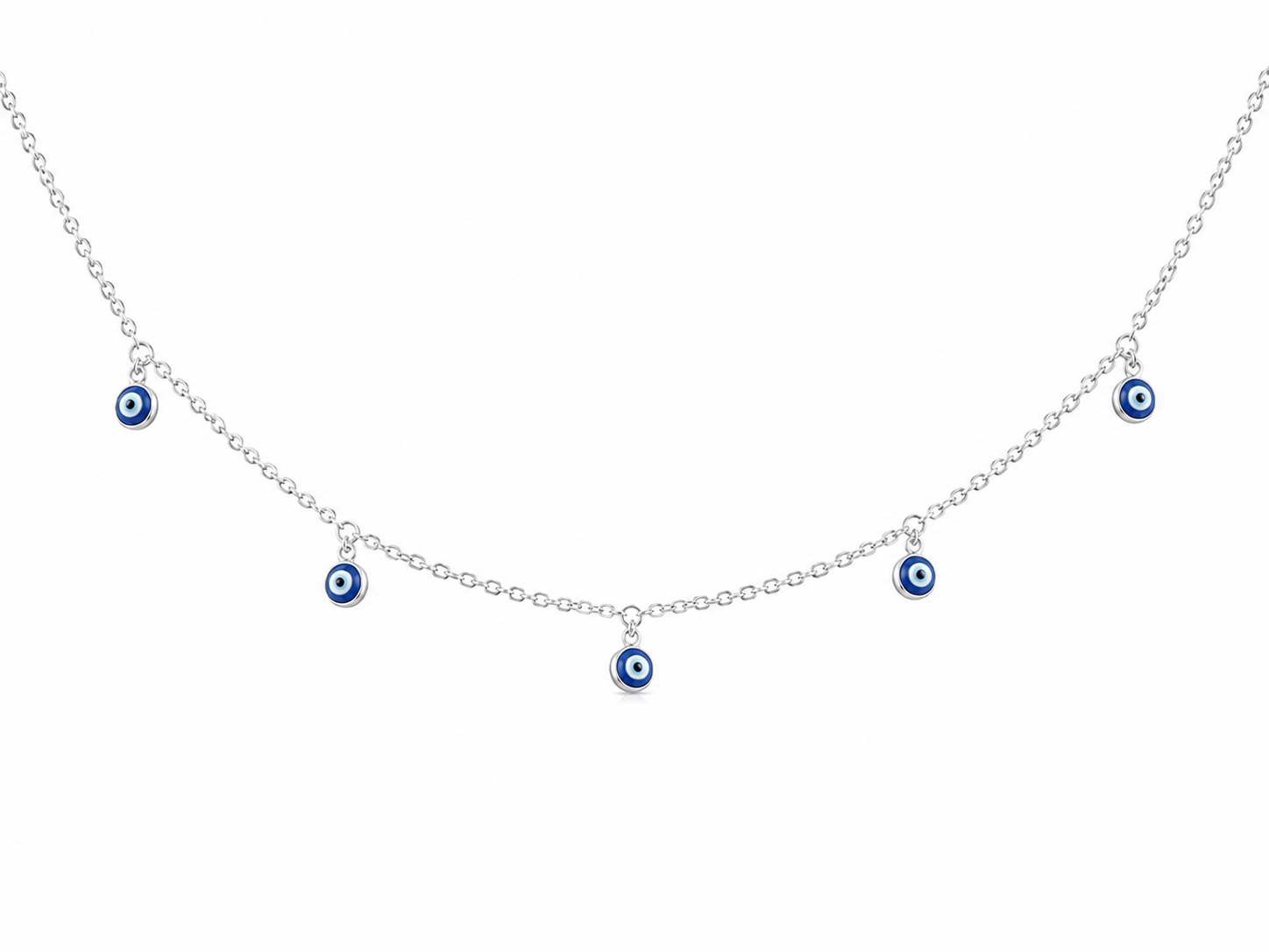 14KT Solid White Gold Evil Eye Dangle Necklace [A2B5]