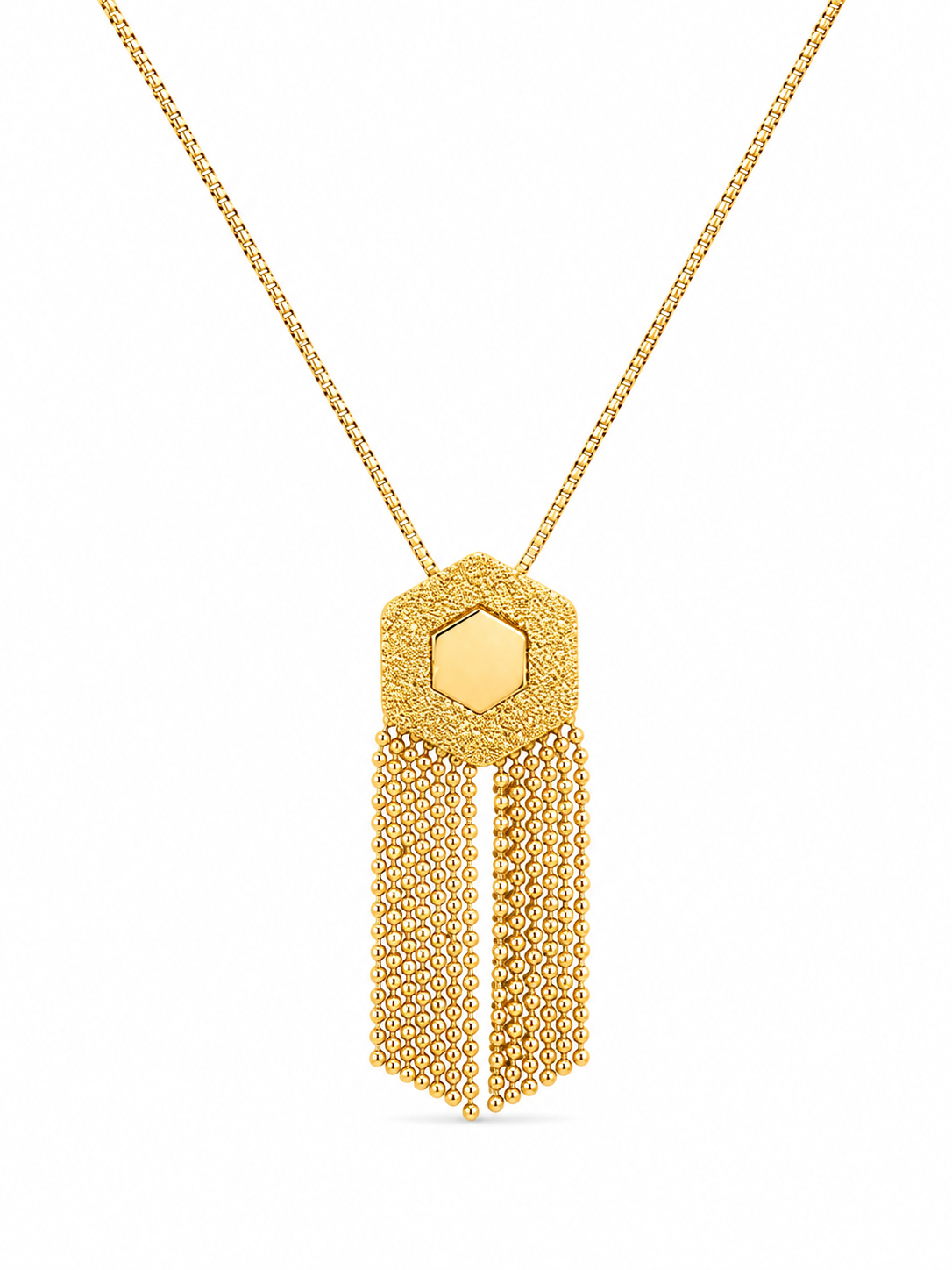 14KT Solid Yellow Gold Hexagon Dangle Necklace [A4B5]