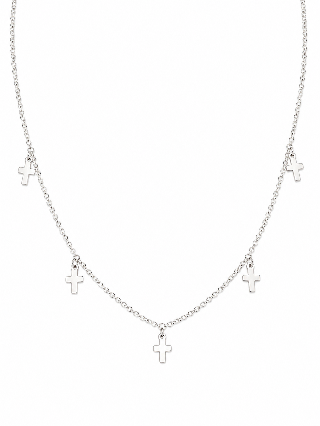 14KT Solid White Gold Five Cross Dangle Necklace [A2B1]