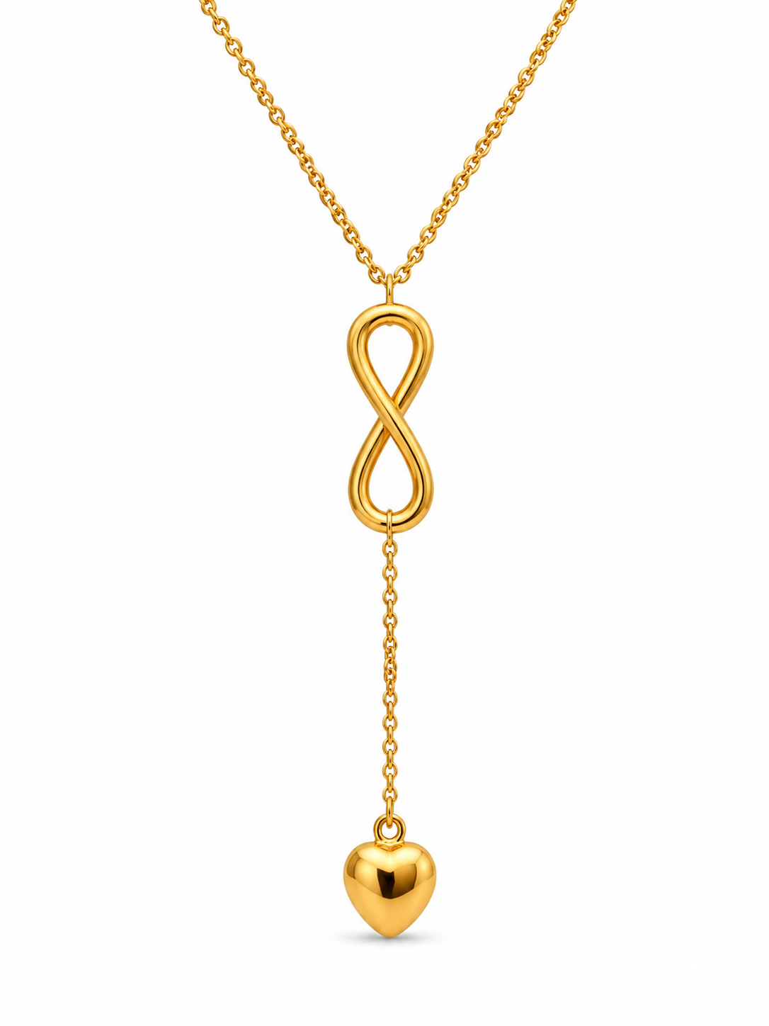 21KT Solid Yellow Gold Heart Infinity Necklace [A6B7]