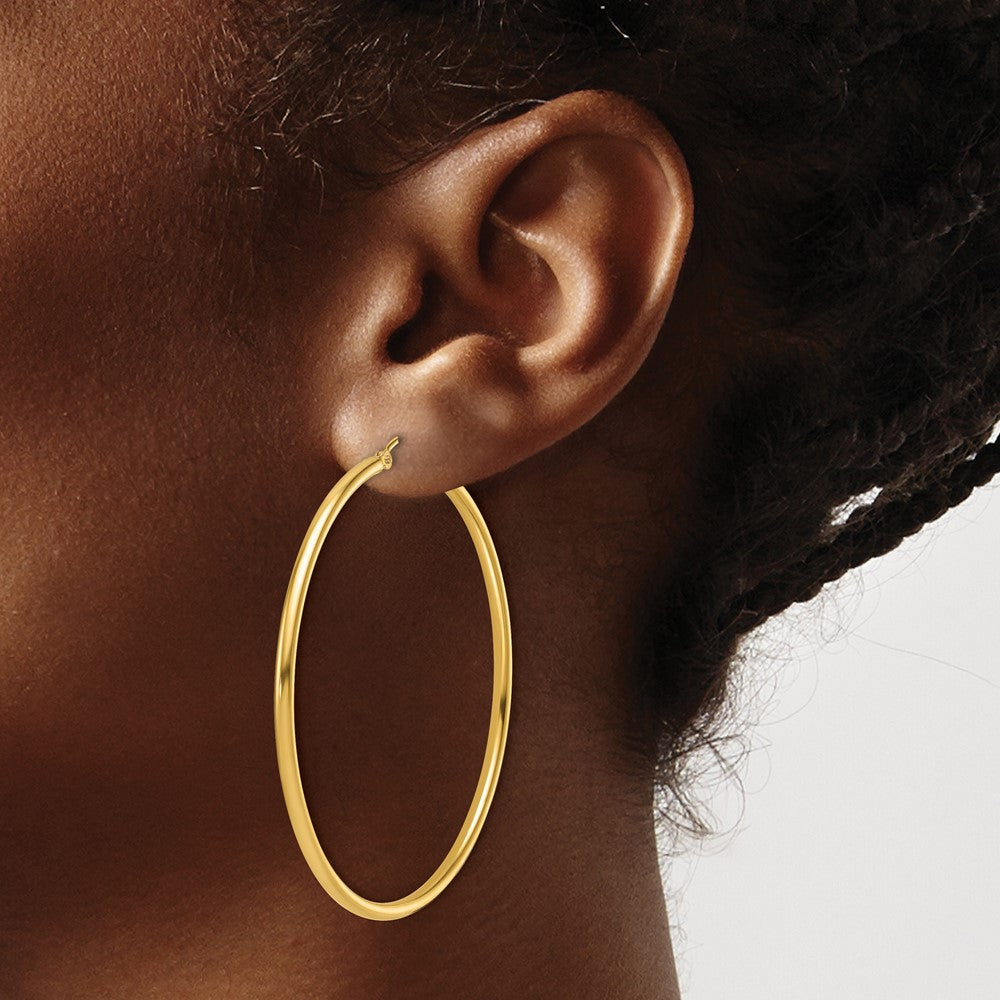 14K Polished 2Mm Hoop Earrings