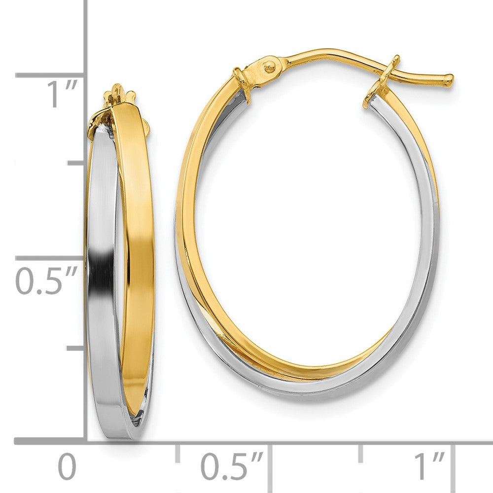 14K with Rhodium Polished Hinged Hoop Earrings