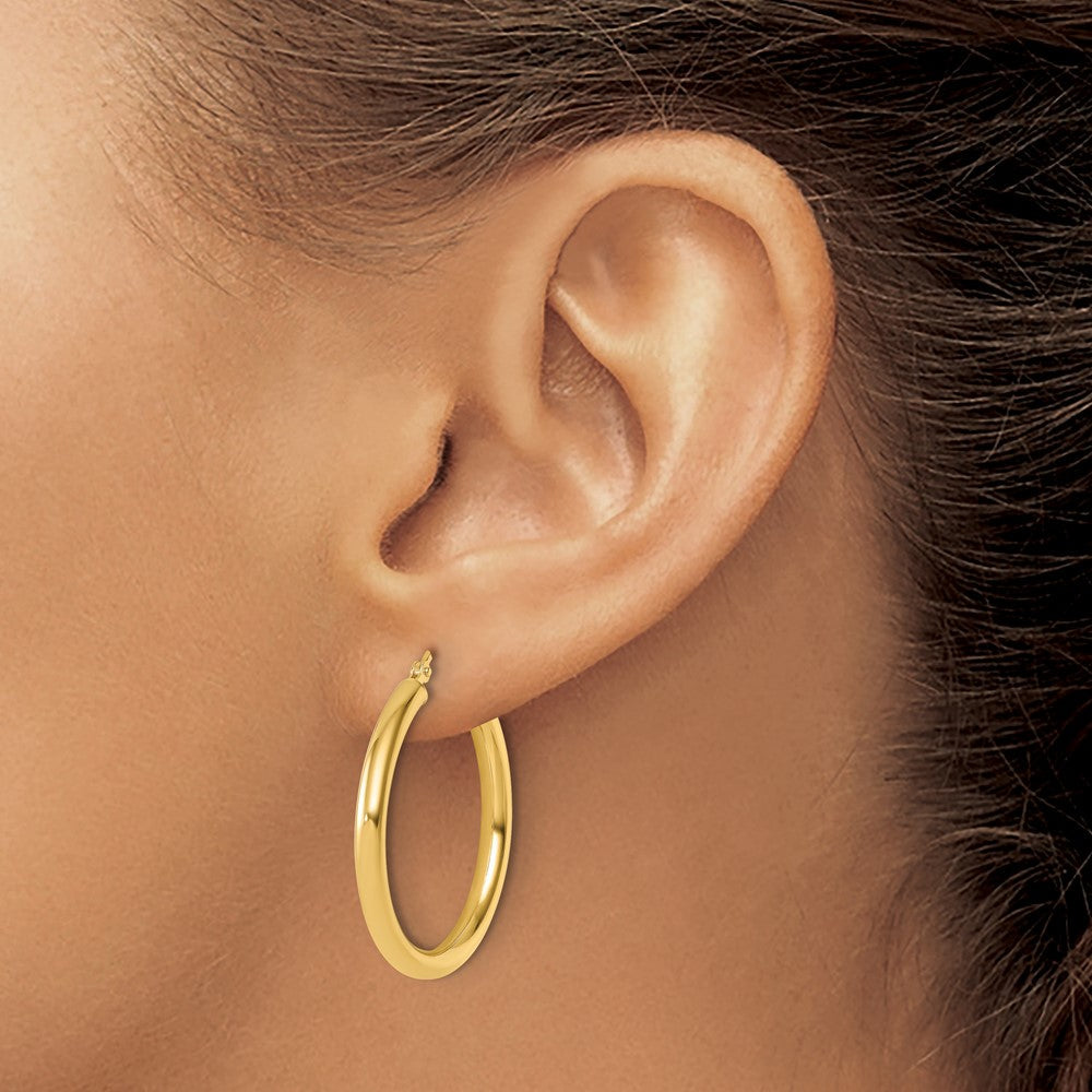 14K Polished 3Mm Hoop Earrings