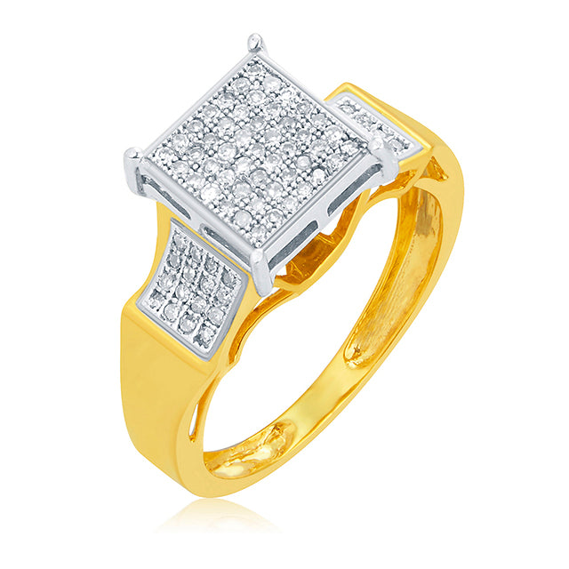 10K Yellow Yellow Gold Ladies Ring With 0.27 Ct Round Micro Pave Diamonds