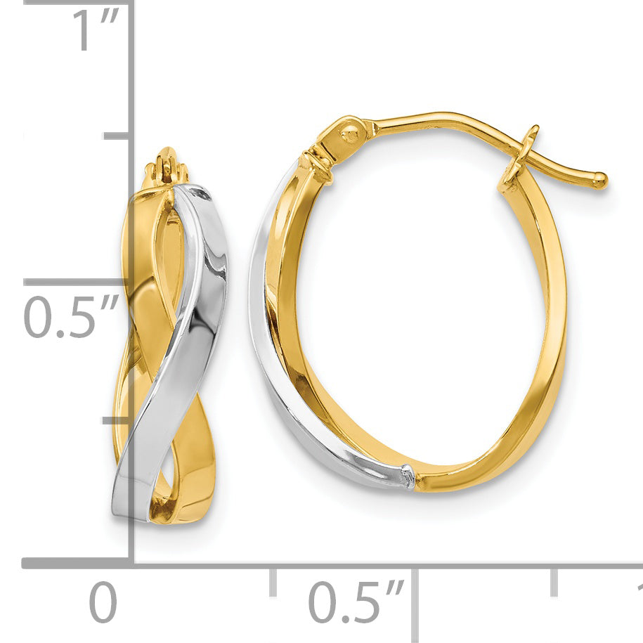 14K with Rhodium Polished Hinged Hoop Earrings