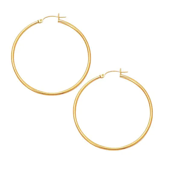14K Yellow Gold 2X45Mm Hoop Earring