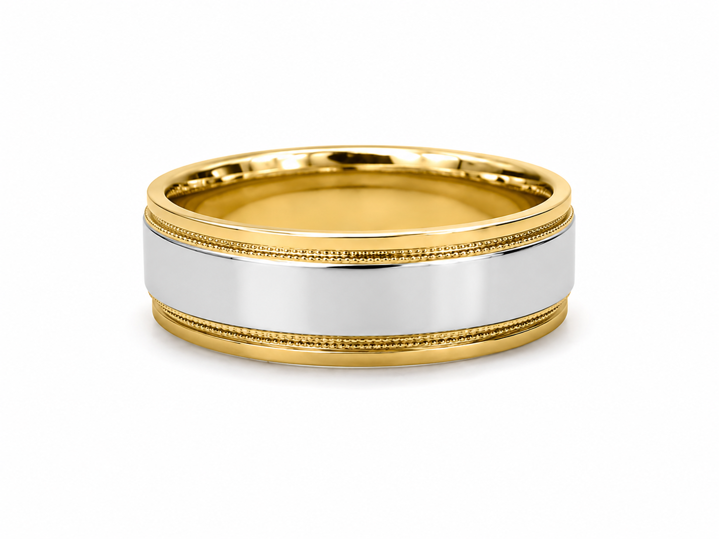 14KT Two-Tone Gold 5 MM Milgrain Designer Wedding Band