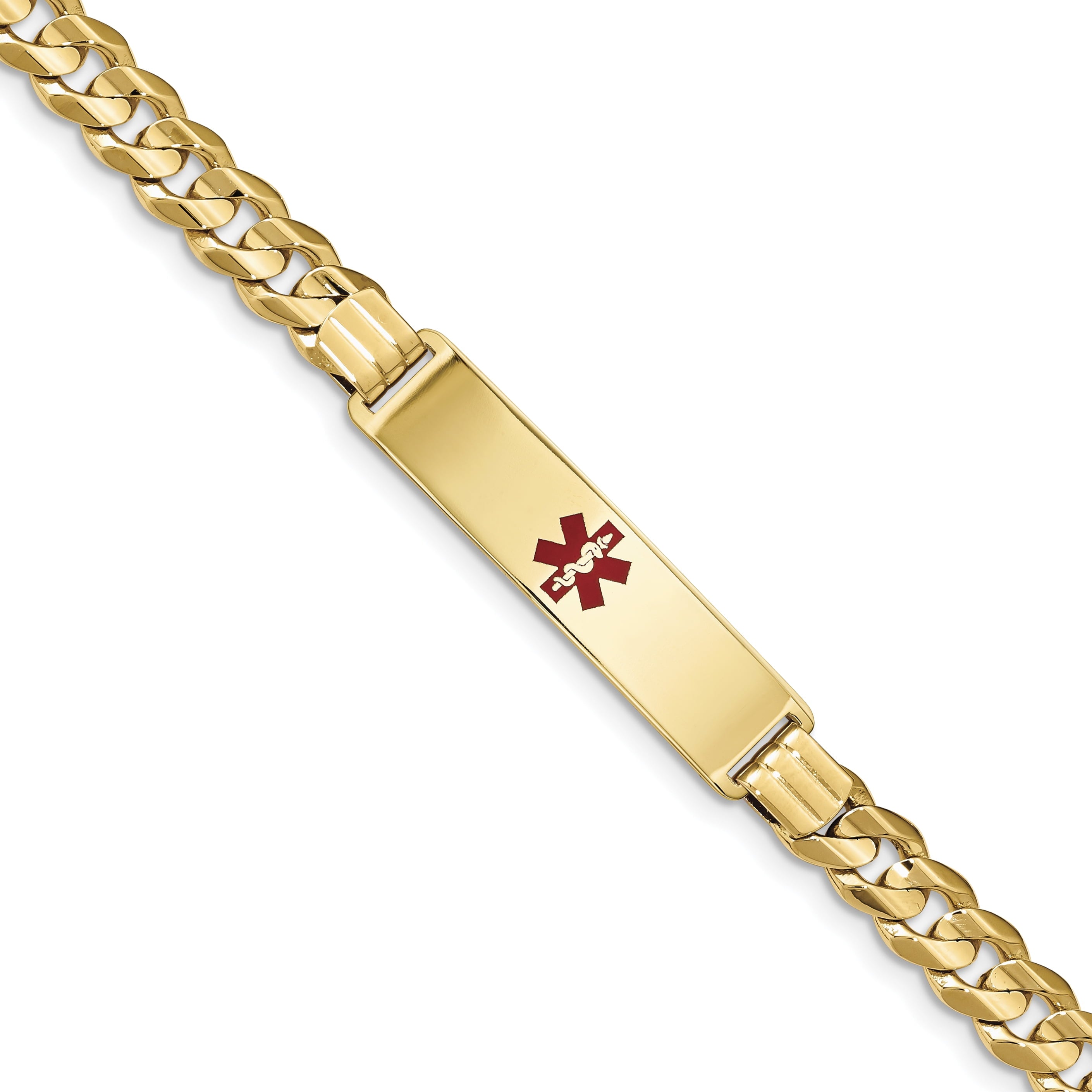 14K Medical Red Enamel Curb Id Bracelet