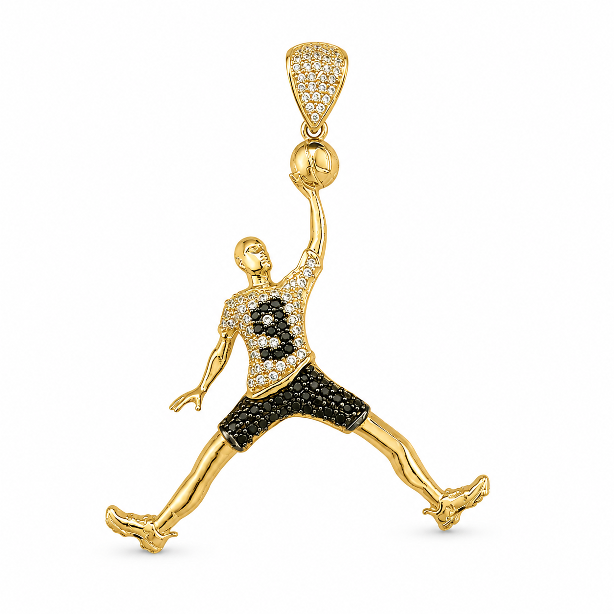 14KT Yellow Gold Cubic Zirconium Basketball Jumpman Pendant [A6B4]