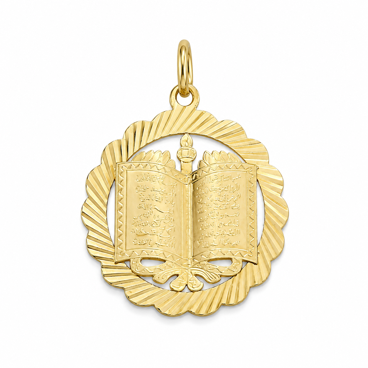 14KT Yellow Gold Quran With Twisted Border Pendant [A2B9]