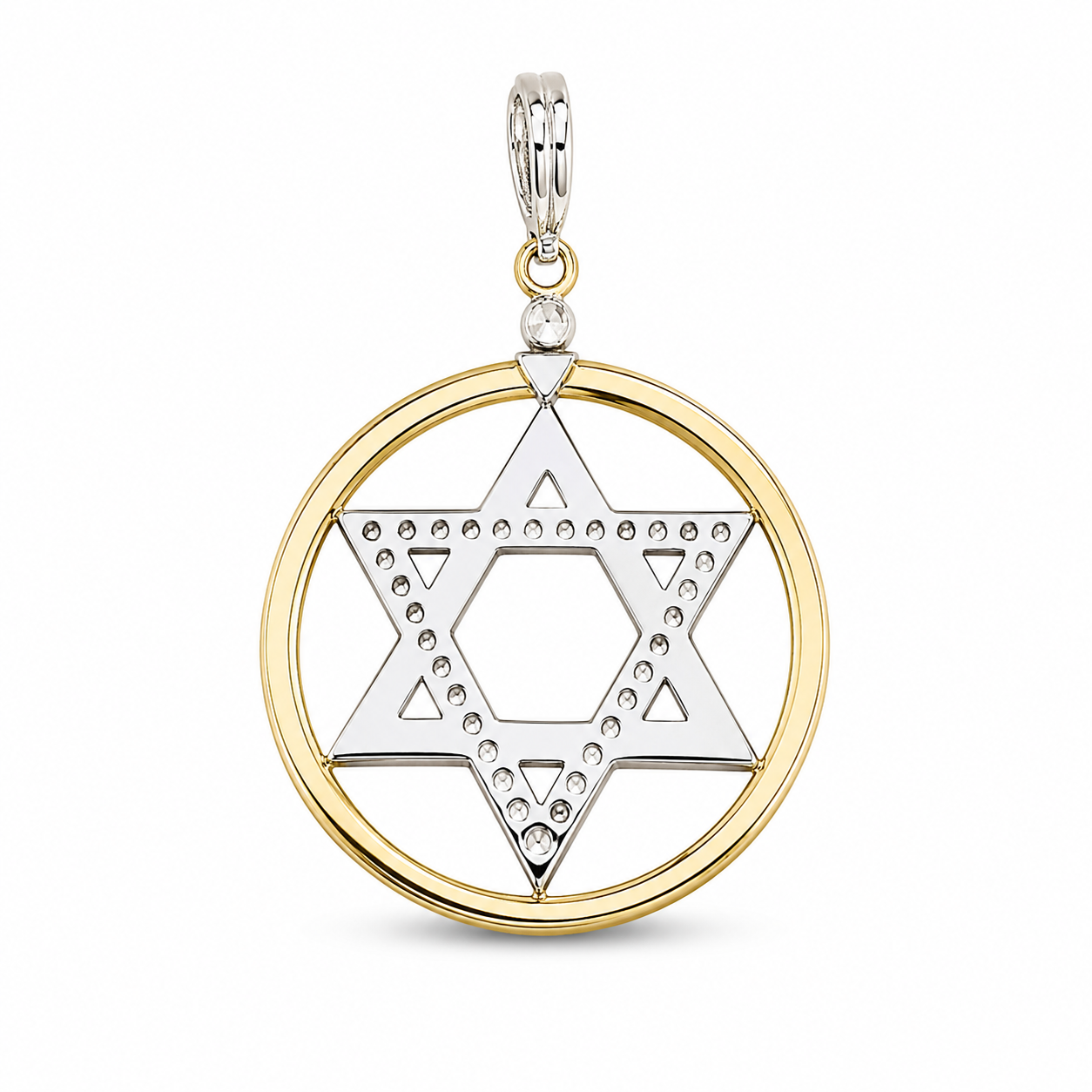 14KT Two-Tone Gold Cubic Zirconium Star of David Pendant [A8B2]