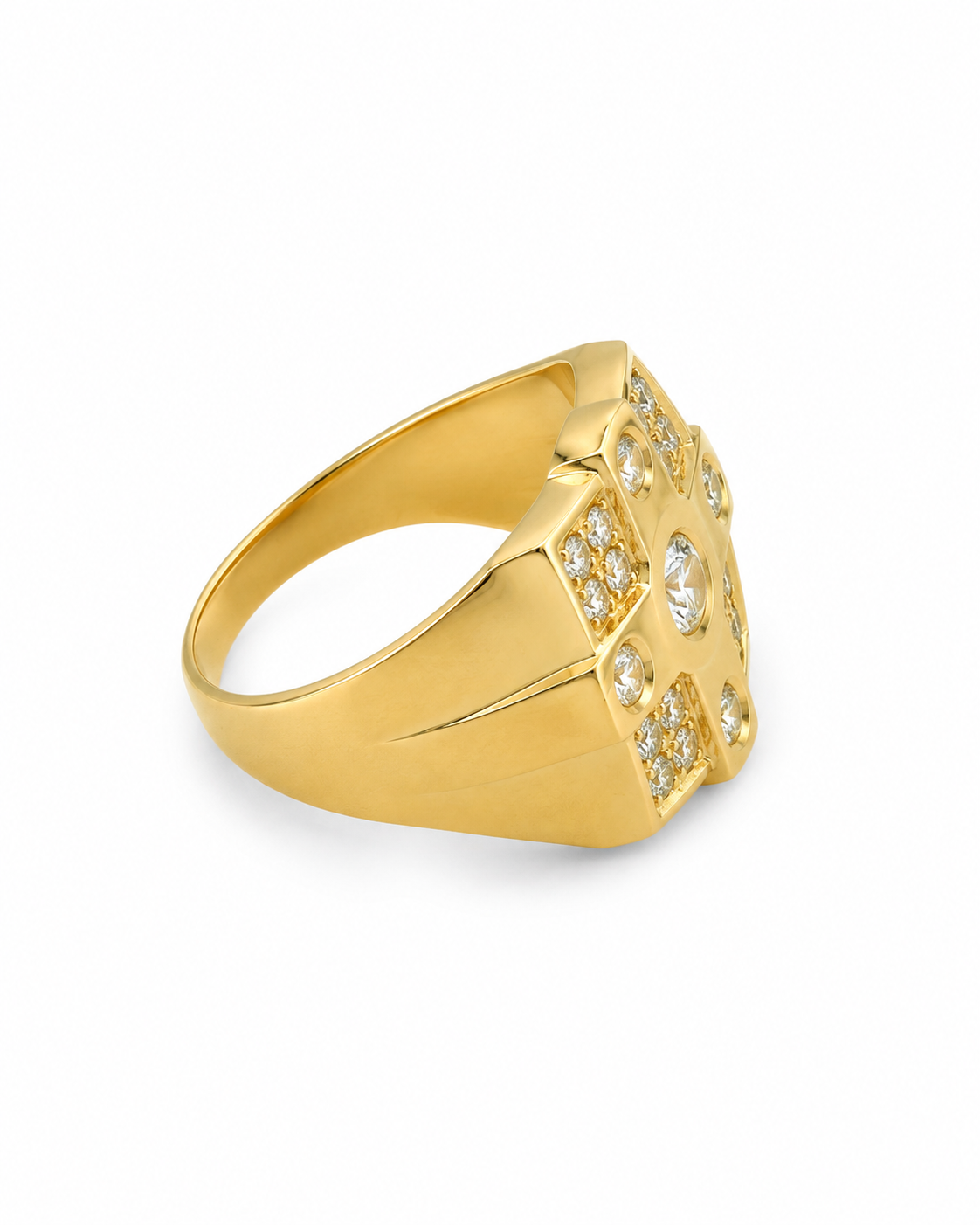 10KT Yellow Gold Cubic Zirconium Square Cross Ring [A9B2]