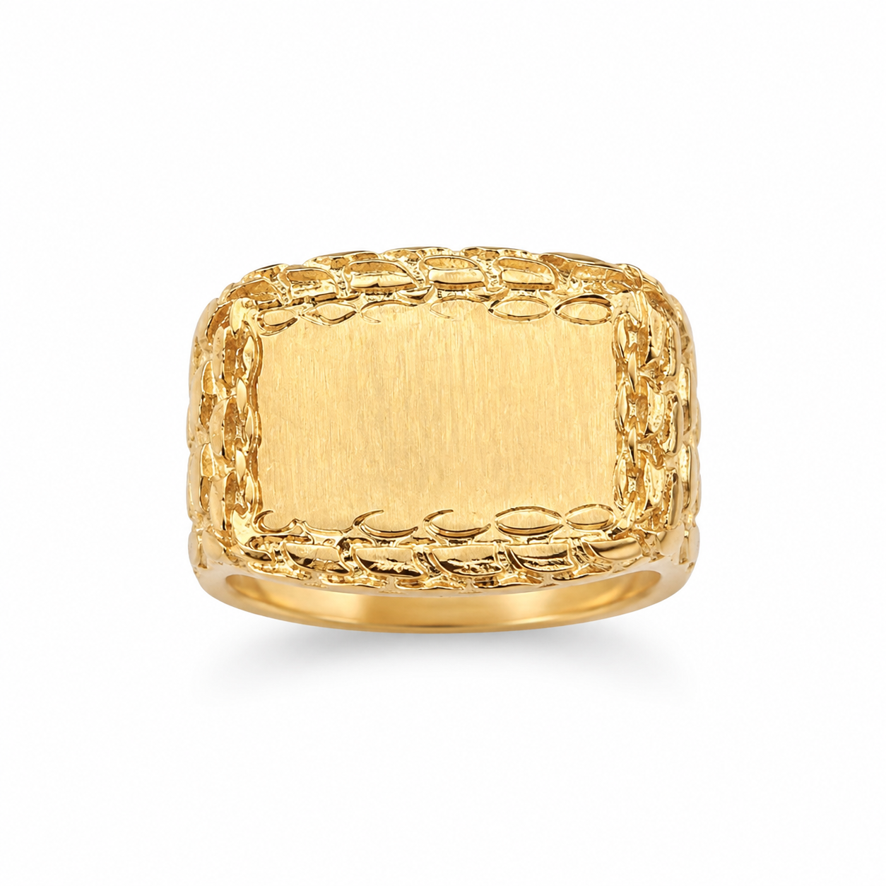 10KT Yellow Gold Textured Border Rectangular Blank Signet Ring [A9B9]