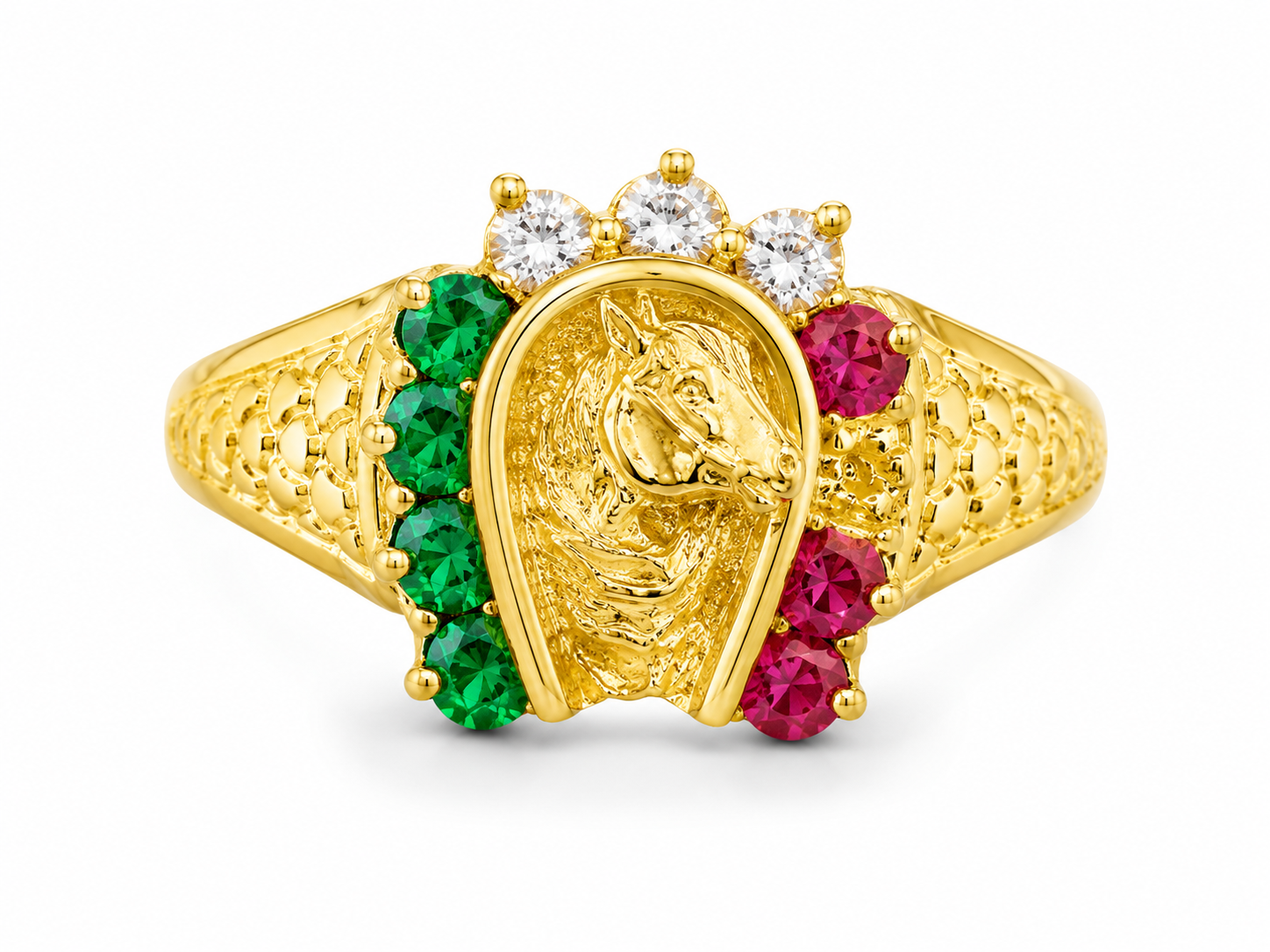 14KT Yellow Gold Cubic Zirconium Lucky Horseshoe Ring [A4B9]