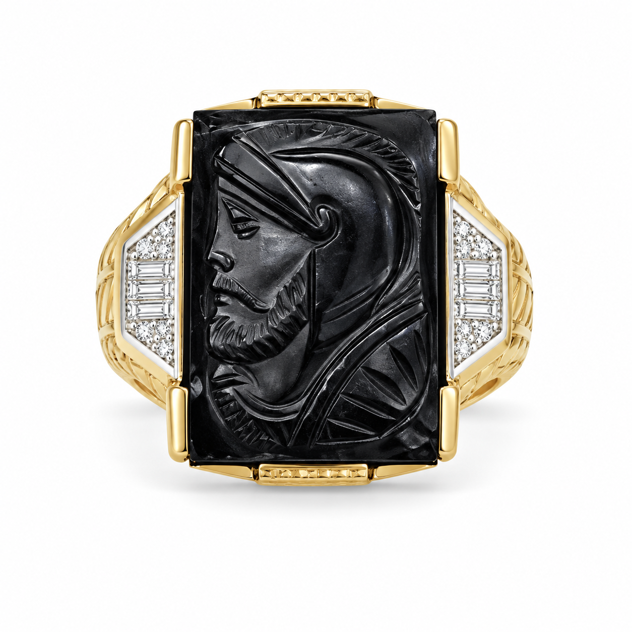 10KT Rose Gold Weave Intaglio Soldier Men's Ring [A9B2]