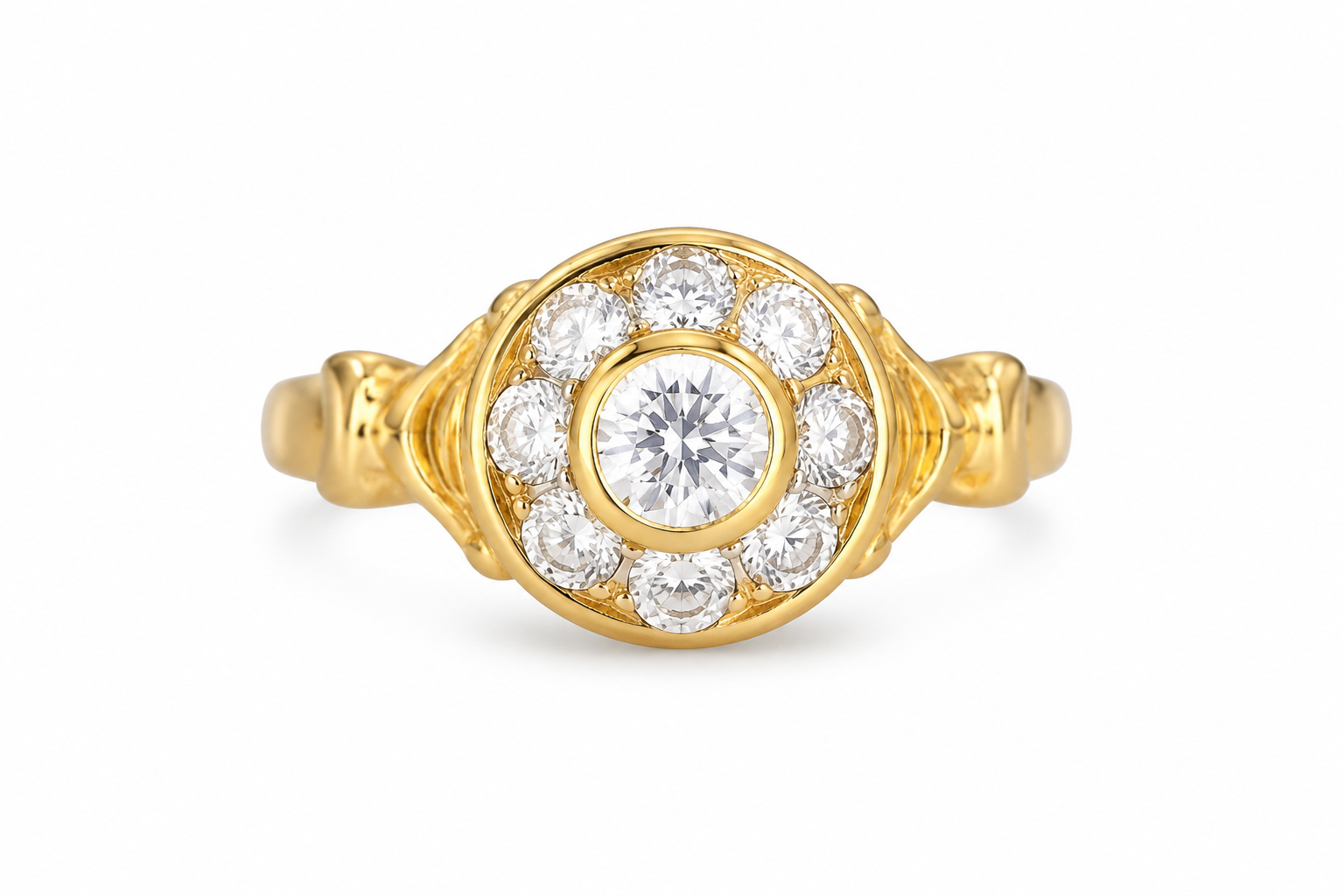 14KT Yellow Gold Cubic Zirconium Round Cluster Ring [A2B2]