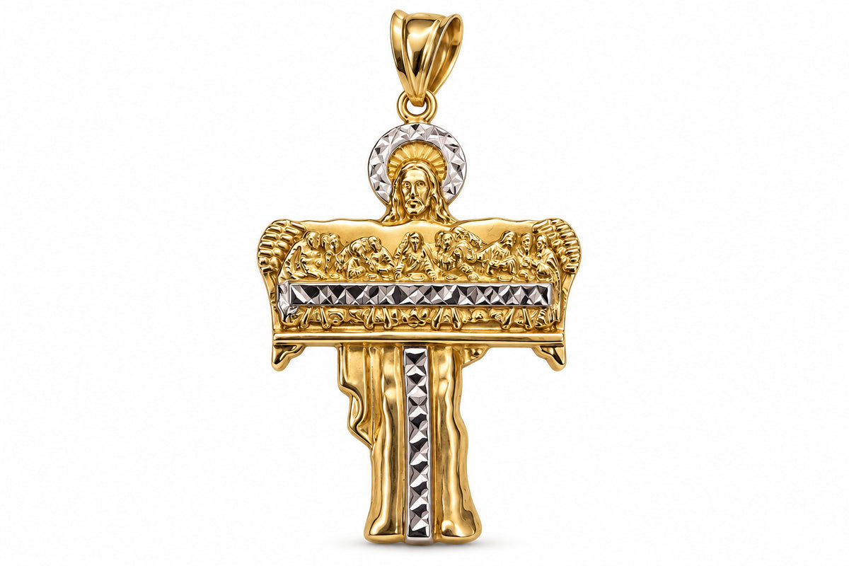 10KT Two-Tone Gold Jesus And The Last Supper Cross Pendant [A3B4]