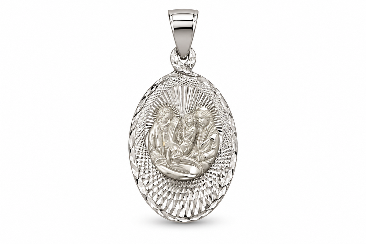 14KT White Gold Oval Holy Family Pendant [A1B2]