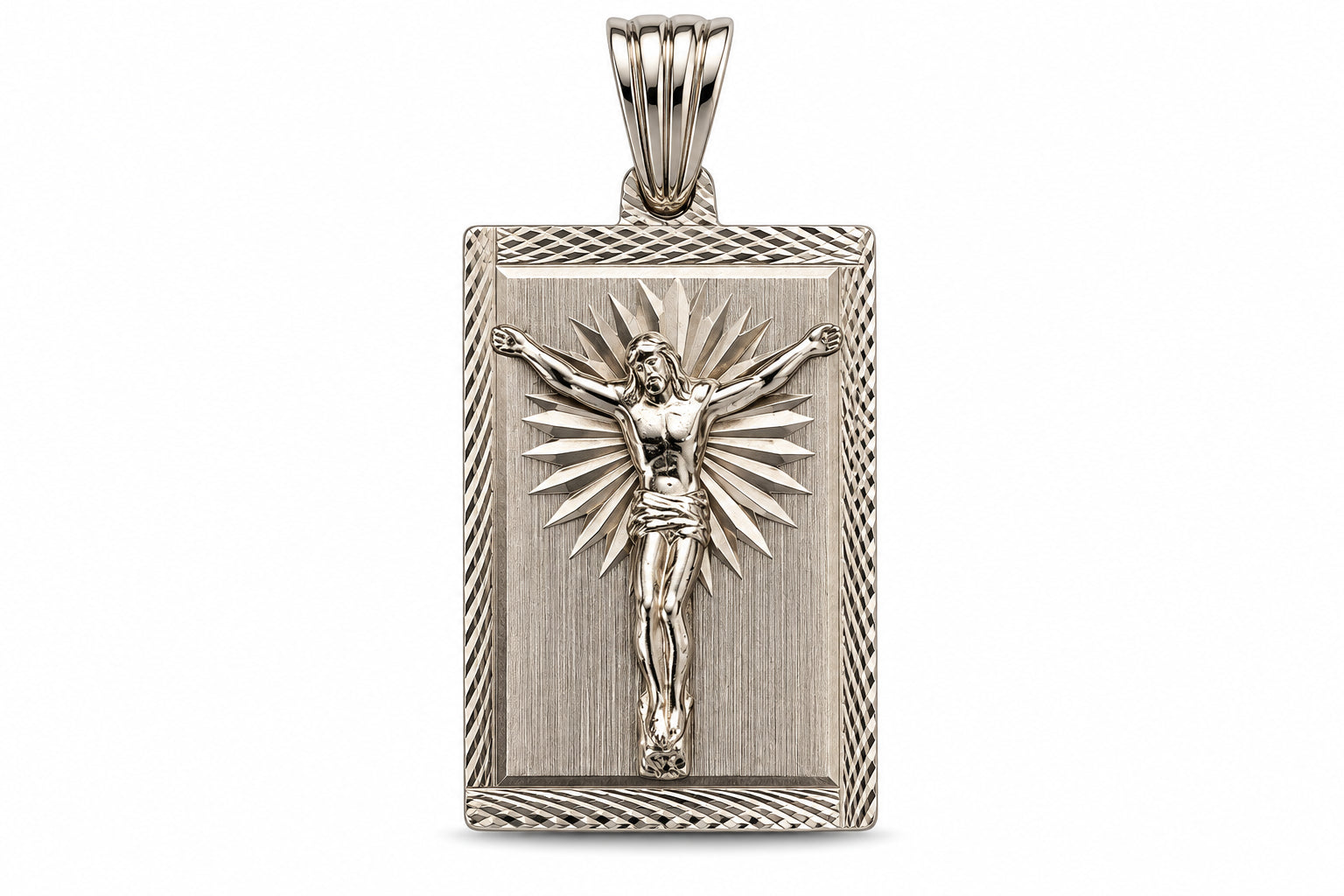 14KT White Gold Rectangular Crucifix Pendant [A3B1]