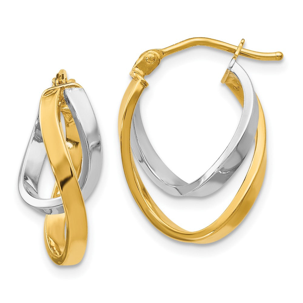 14K with Rhodium Polished Hinged Hoop Earrings