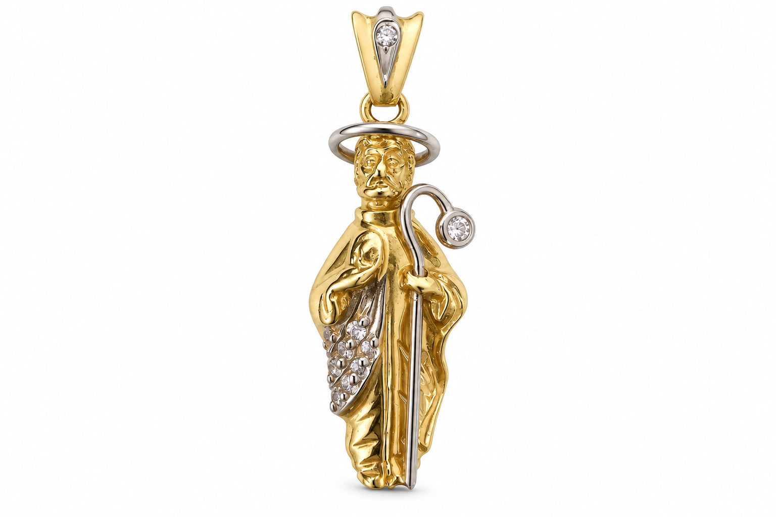 14KT Two-Tone Gold Cubic Zirconium St. Jude Pendant [A8B2]