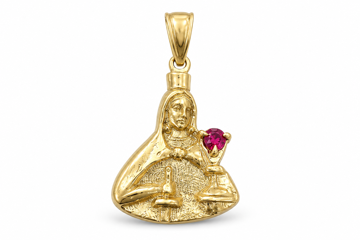 10KT Yellow Gold Cubic Zirconium Saint Barbara Pendant [A3B0]