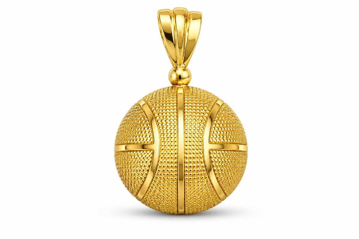 10KT Yellow Gold 3D Basketball Pendant [A15B7]