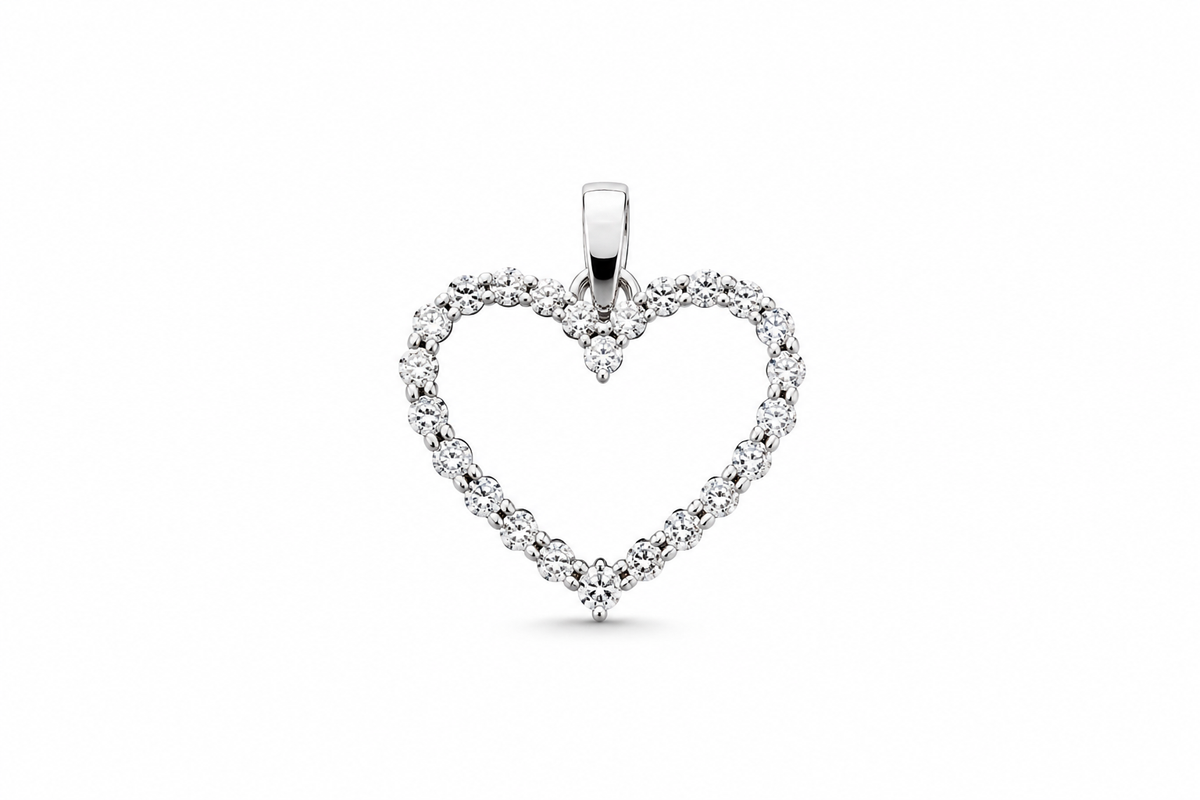 14KT White Gold Cubic Zirconium Heart Pendant [A1B0]