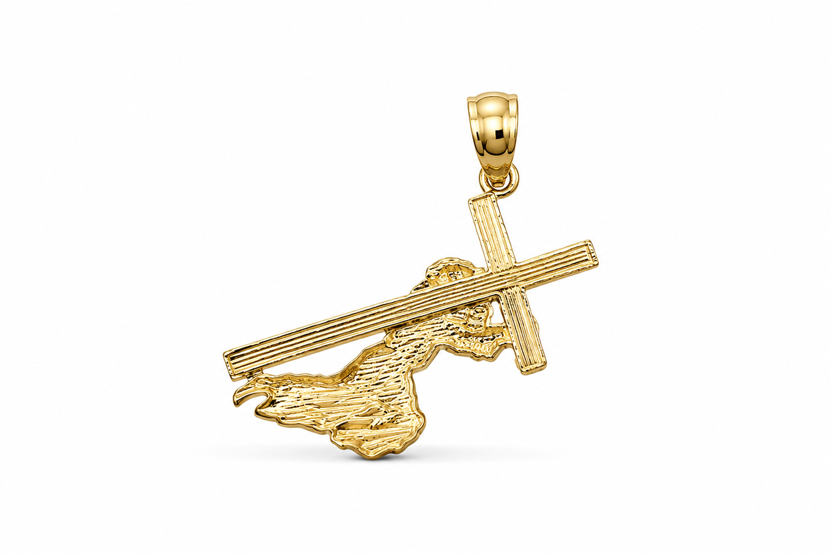 14KT Yellow Gold Jesus Carrying A Cross Pendant [A1B3]