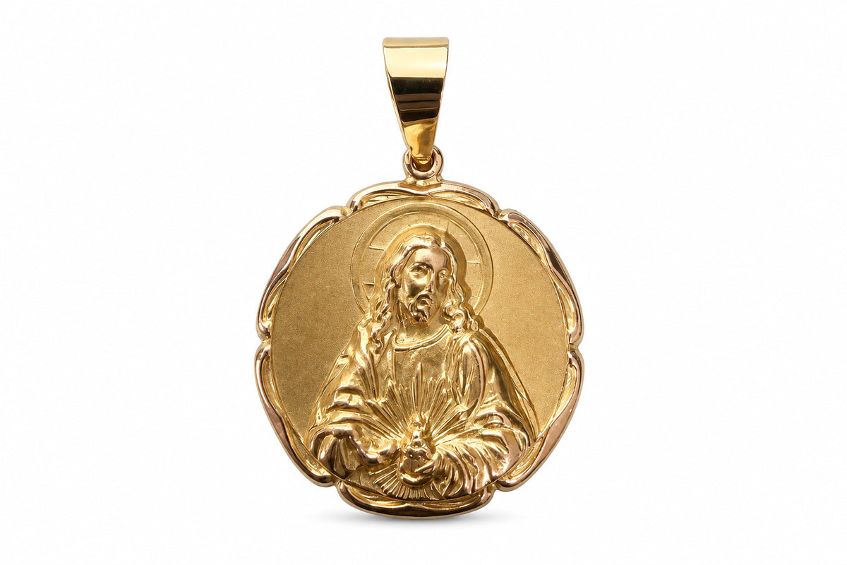 10KT Yellow Gold Round Jesus Pendant [A7B9]