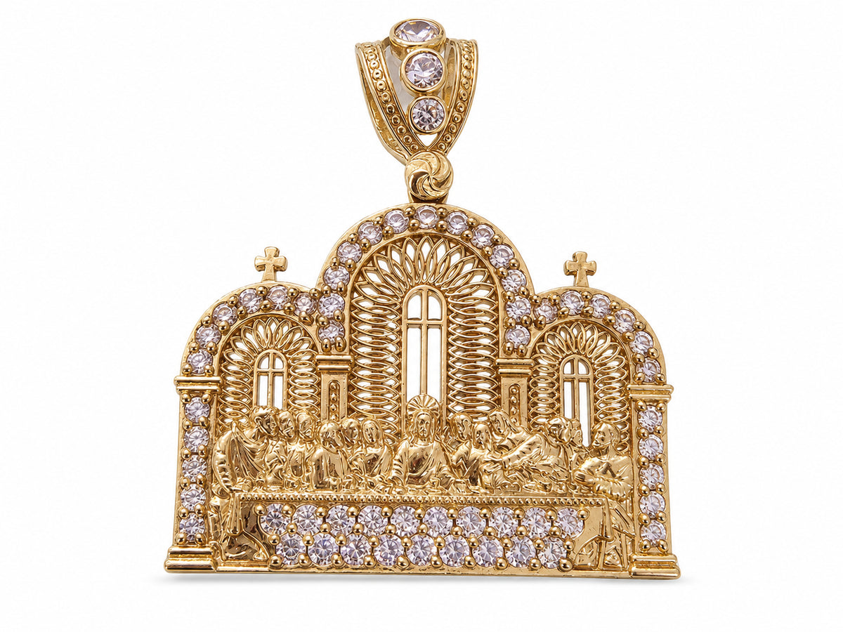 10KT Yellow Gold Cubic Zirconium Last Supper Pendant [A9B2]