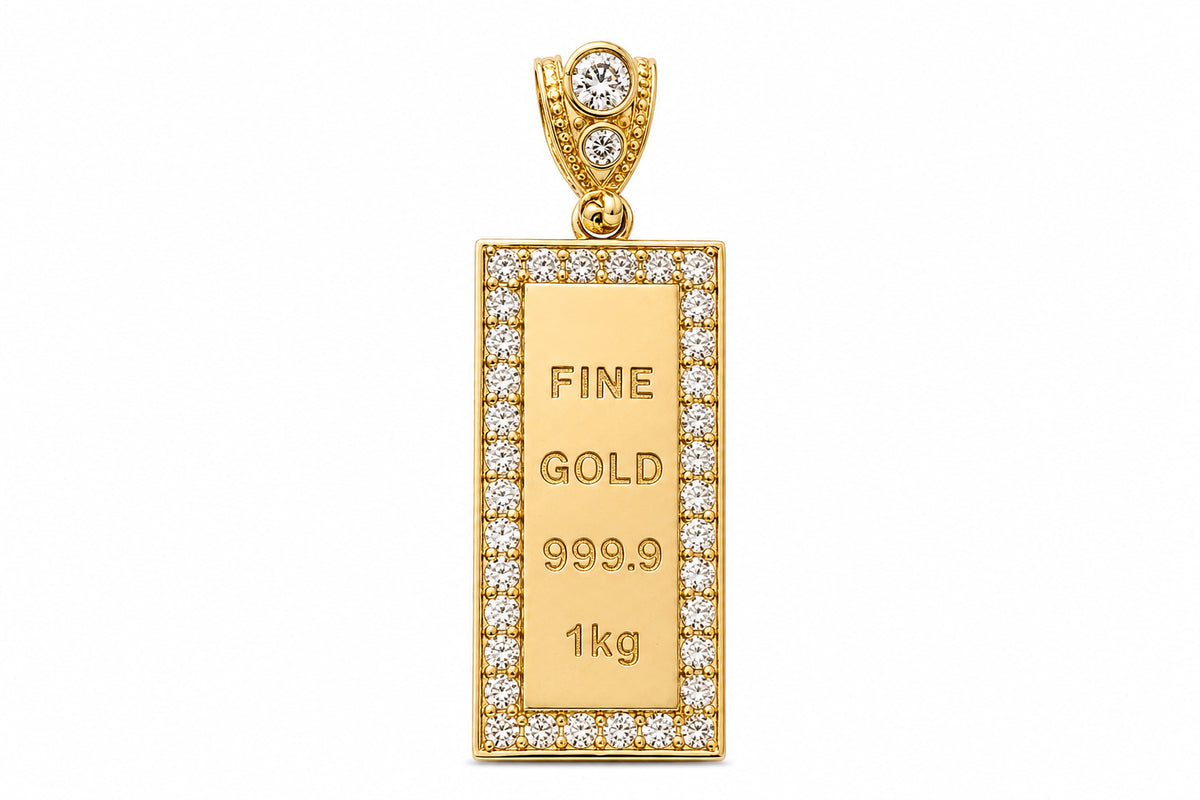 10KT Yellow Gold Cubic Zirconium Bullion Bar Pendant [A5B9]