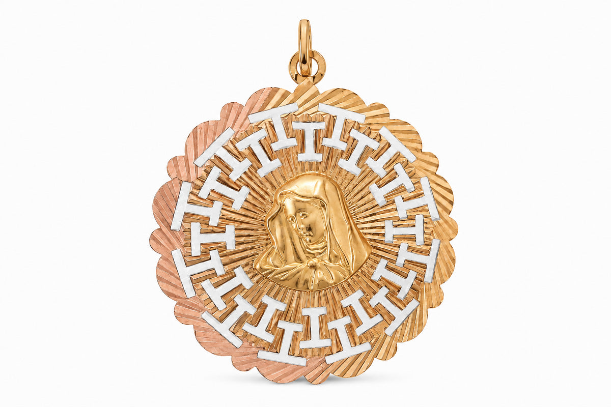 14KT Yellow Gold Jesus And Virgin Mary Pendant [A5B0]