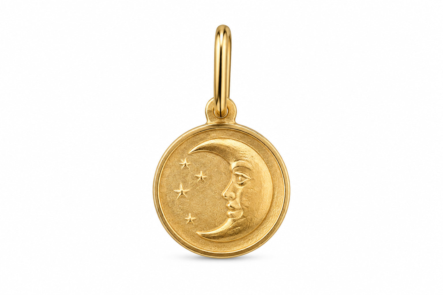 14KT Yellow Gold Round Moon And Stars Pendant [A1B4]