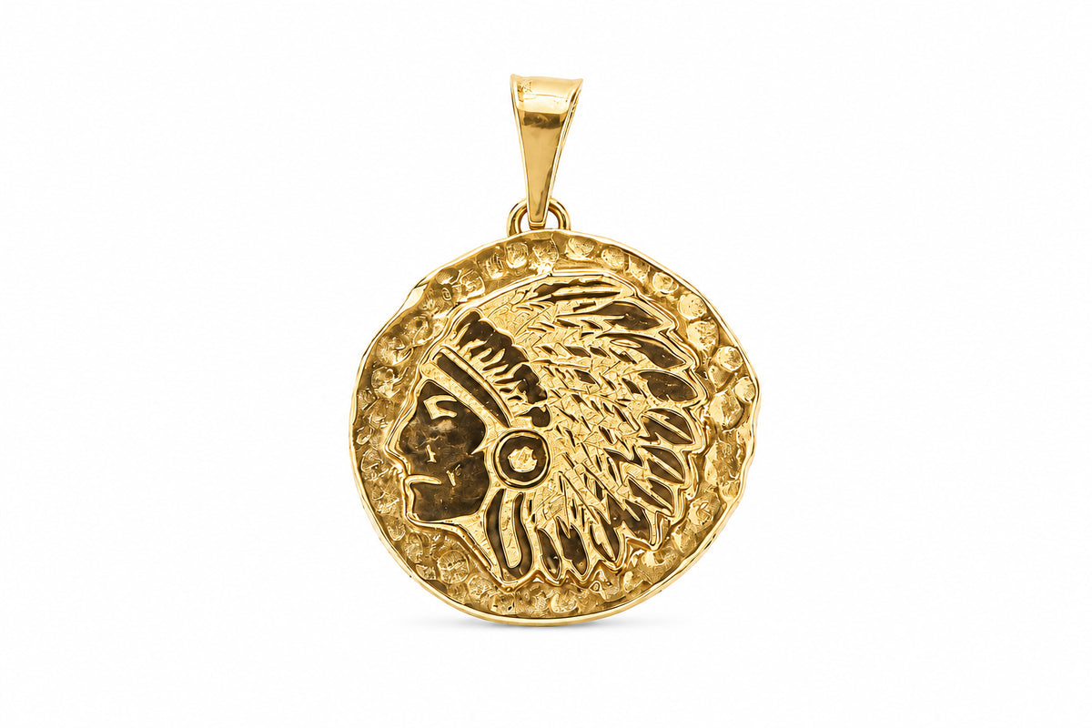 14KT Yellow Gold American Indian Chief Pendant [A3B5]