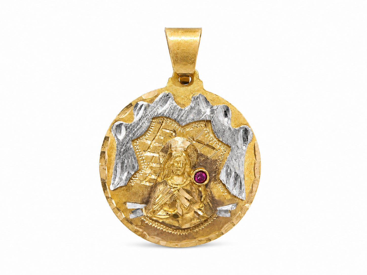 14KT Two-Tone Gold Cubic Zirconium Saint Barbara Pendant [A3B4]