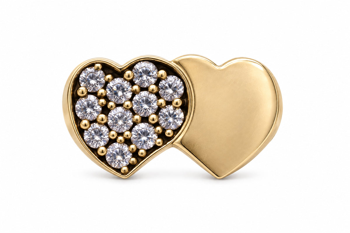10KT Yellow Gold Cubic Zirconium Two Hearts Ring  [A2B9]