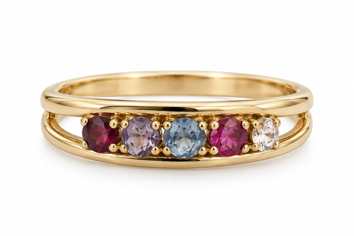 14KT Yellow Gold Fancy 5 Cubic Zirconium Stones Ring [A2B8]