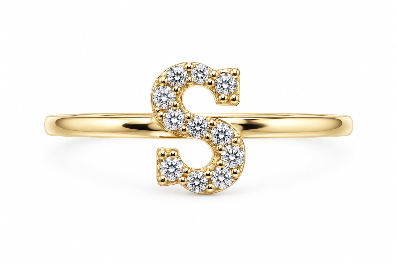 14KT Yellow Gold Cubic Zirconium initial S Ring  [A1B3]