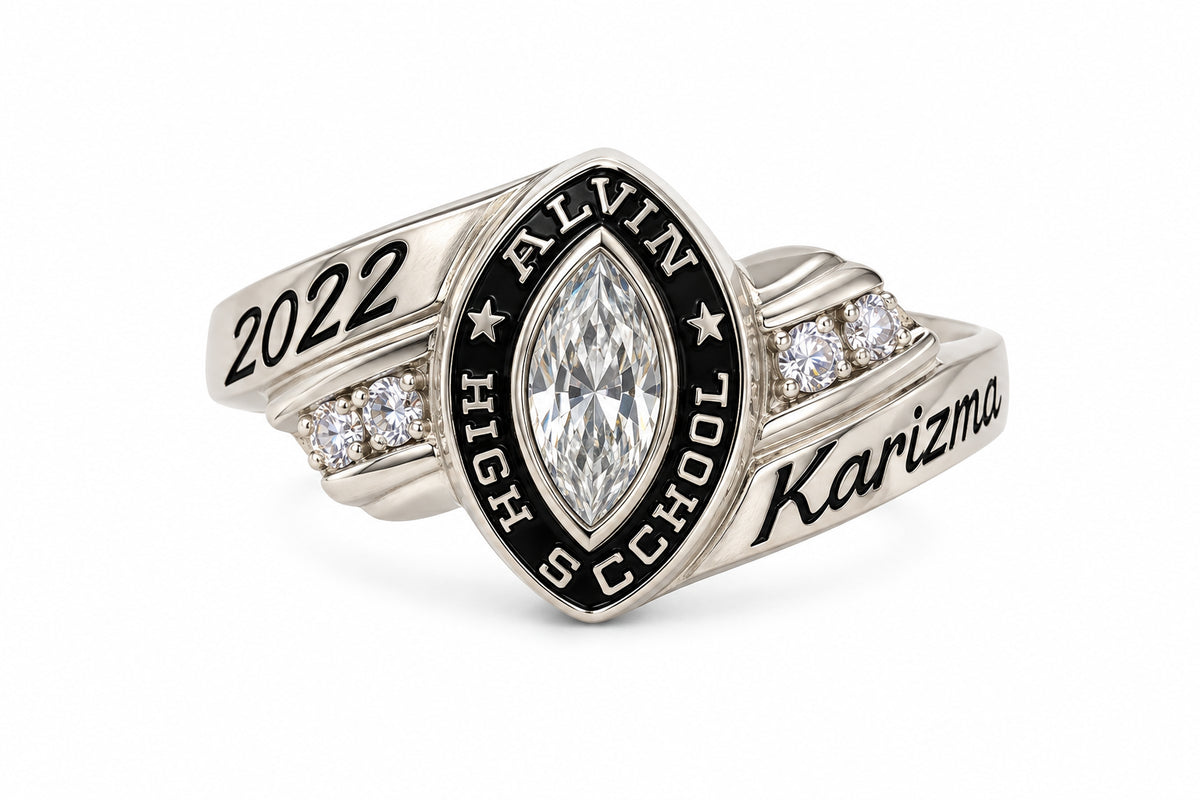14KT White Gold Cubic Zirconium Alvin HS Class Ring  [A4B1]