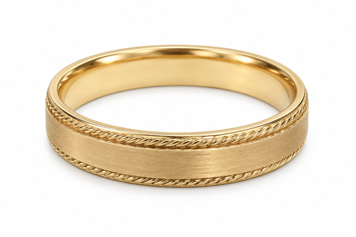 14KT Yellow Gold 5 MM Milgrain Wedding Band [KZ]