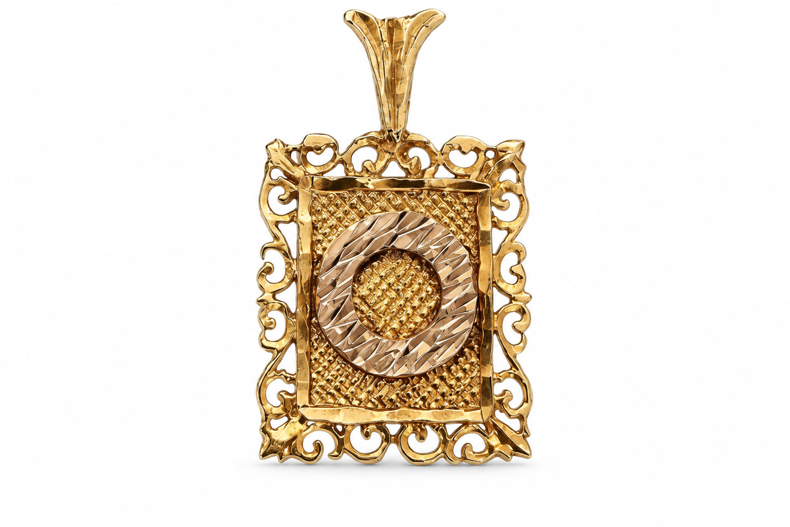 14KT Yellow Gold Square Filigree Initial Pendant