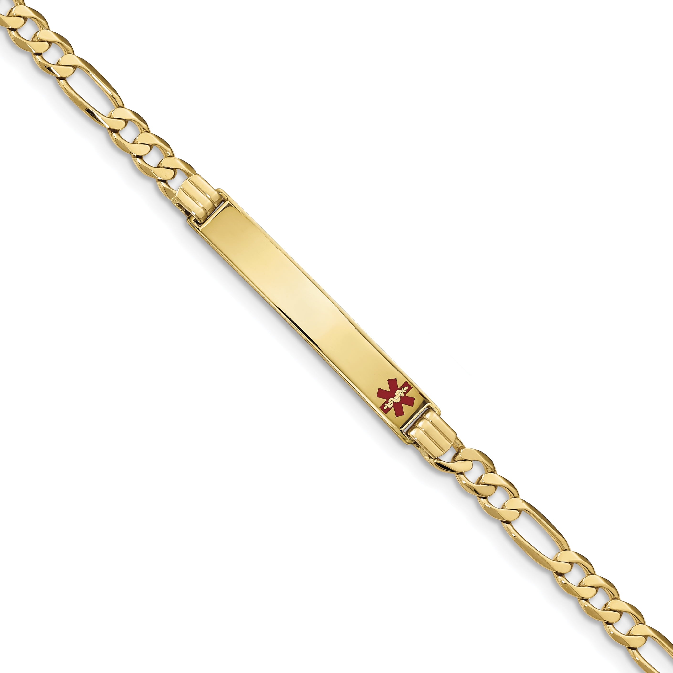 14K Medical Red Enamel Flat Figaro Link Id Bracelet