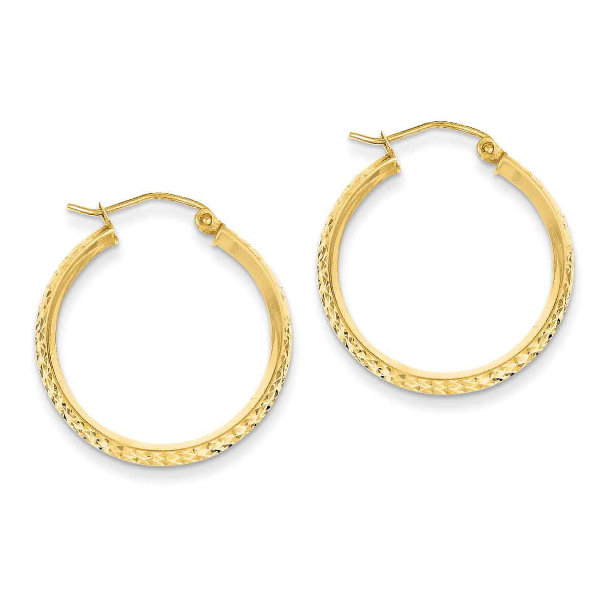 14K Knife Edge Diamond-Cut 2.5X25Mm Hollow Hoop Earrings