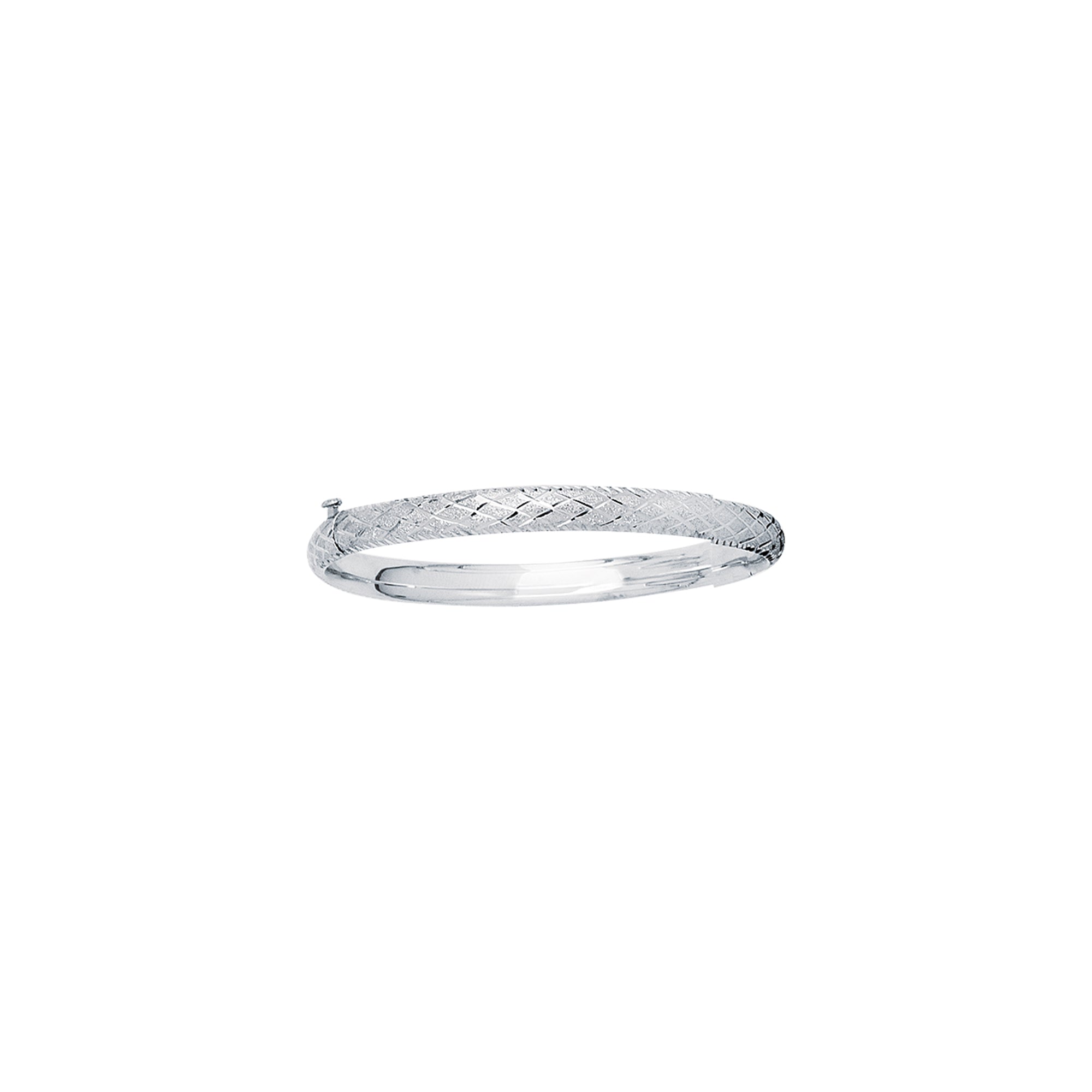 14K White Gold Diamond Cut X Pattern Children's Bangle