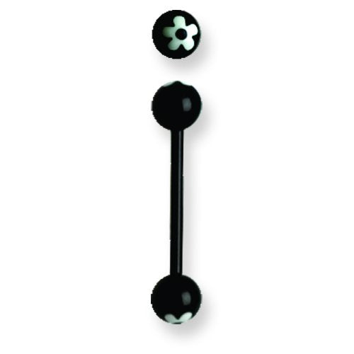 Acrylic 14G 5/8 In. Lg Daisy Design In Black W/White Barbell