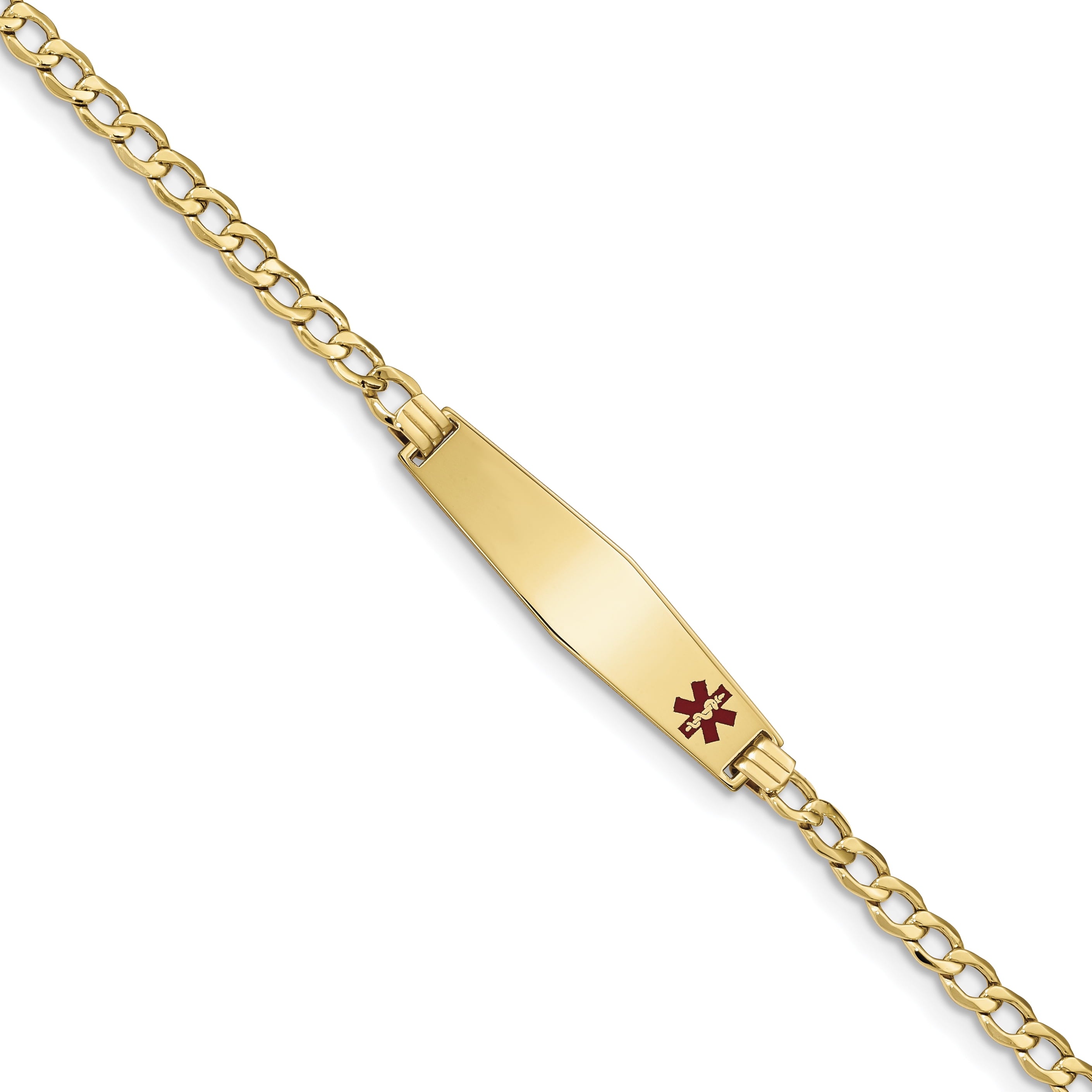14K Semi-Solid Medical Soft Diamond Shape Red Enamel Cuban Id Bracelet