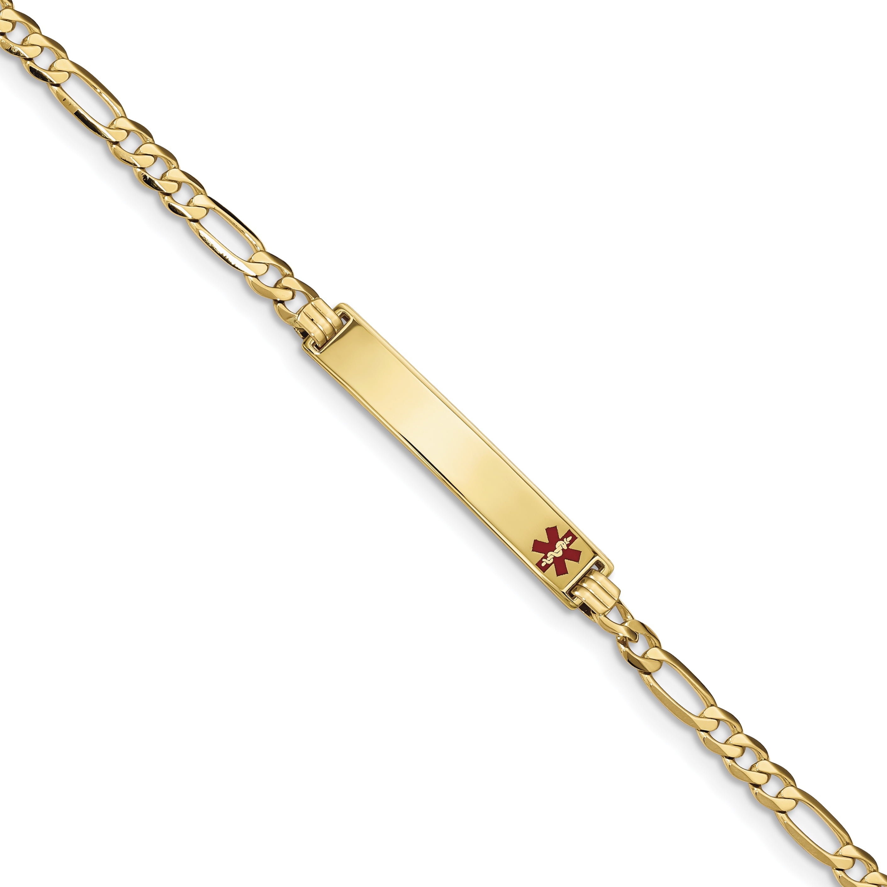 14K Medical Red Enamel Flat Figaro Link Id Bracelet