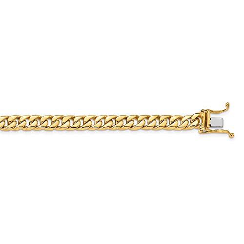 14K 8 Inch 6.8Mm Hand Polished Flat Beveled Curb Link With Box Catch Clasp Bracelet