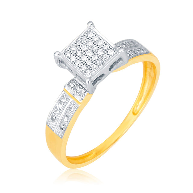10K Yellow Yellow Gold Ladies Ring With 0.15 Ct Round Micro Pave Diamonds